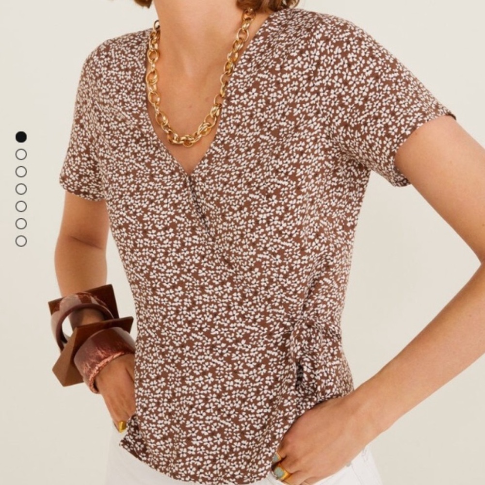 Mango Brown Floral Wrap Tie Blouse Serena